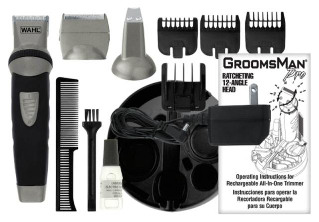 Тример Wahl 09953-1016, Groomsman Body, Cordless Trimmer Body grooming kit: beard trimmer, detail blade set and shaver with 6 pos. beard guide and 3 individual beard guides