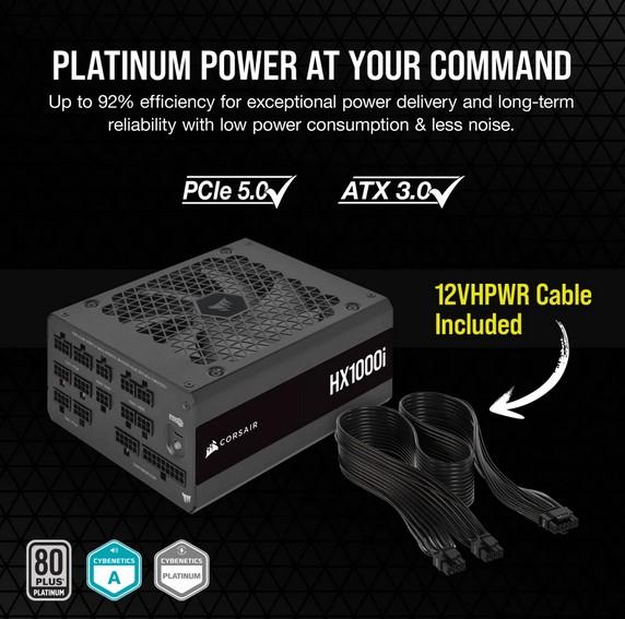Захранване CORSAIR HXi Series 2023 HX1000i 1000W, 80 PLUS Platinum, Fully Modular