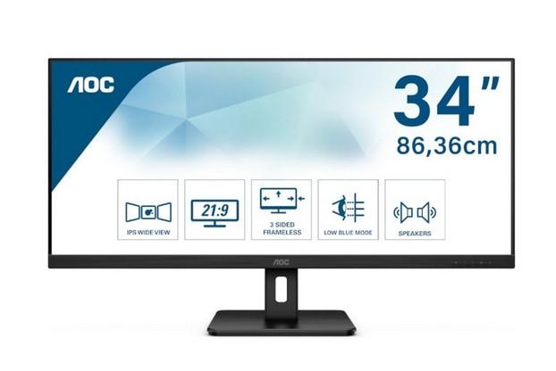 Монитор AOC Q34E2A, 34" (86.36 cm) IPS, 75Hz, 2560x1080, 4 ms, 300 cd/m2, HDMI, DP
