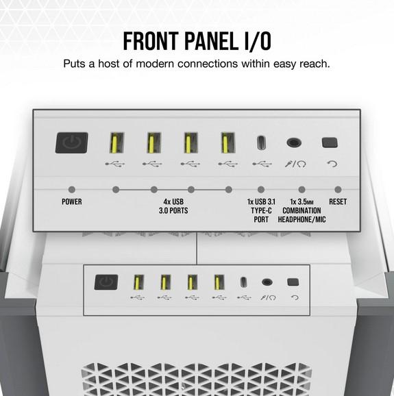 Кутия Corsair 7000D Airflow, 4x USB 3.0, ATX/mATX/Mini-ITX, бяла