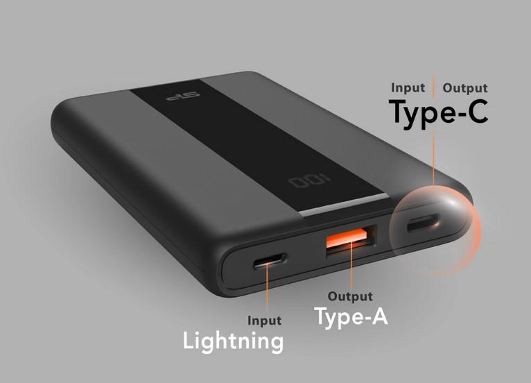 Външна батерия SILICON POWER Powerbank QP55, 10 000 mAh, 1x USB-C/1x Lightning към 1x USB-A/1x USB-C, LED дисплей, черна