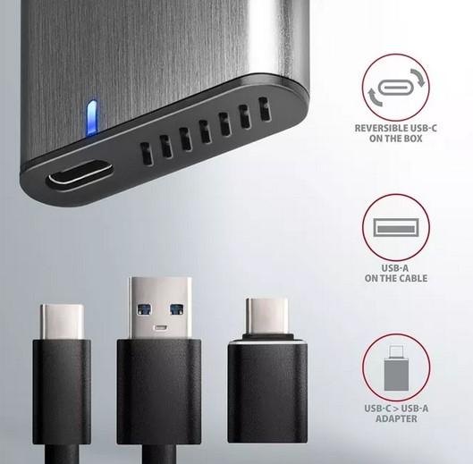 Кутия AXAGON EEM2-SG2 за M.2 NVMe (2242/2260/2280) SSD, USB C 3.2 Gen 2, сива