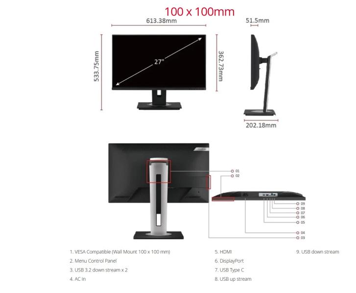 Монитор ViewSonic VG2755-2K, 27" (68.58 cm) IPS панел, 75Hz, QHD, 5ms, 350 cd/m2, VG, Display Port, HDMI, USB Type-C