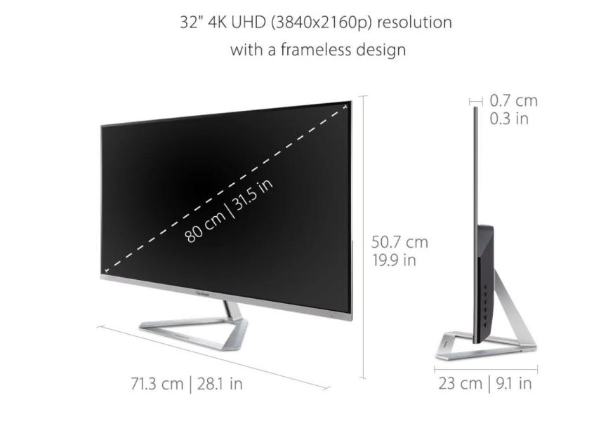 Монитор ViewSonic VX3276-4K-MHD, 32" (81.28 cm) UHD SuperClear VA панел, 4K/UHD, 4ms, 80 000 000:1, 300cd/m2, DP, HDMI