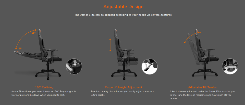 Геймърски стол COUGAR Armor Elite Royal Gaming Chair, газов асансьор, 2D регулируеми подлакътници