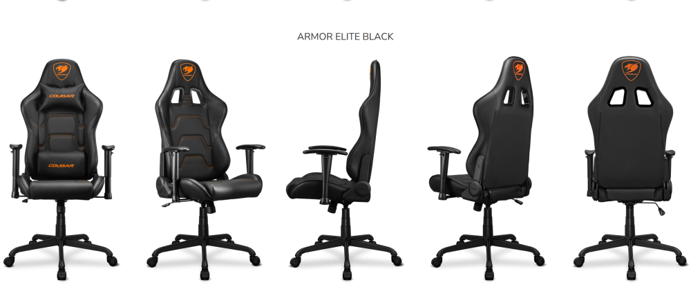 Геймърски стол COUGAR Armor Elite Black Gaming Chair, газов асансьор, 2D регулируеми подлакътници