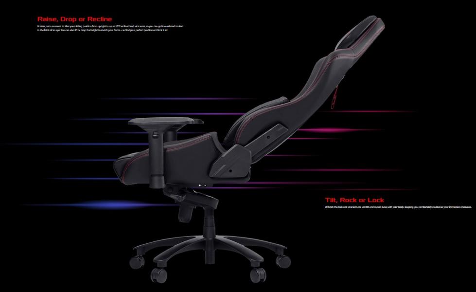 Геймърски стол ASUS ROG Chariot Core gaming chair, 4D регулируема подлакътница, изцяло стоманена рамка