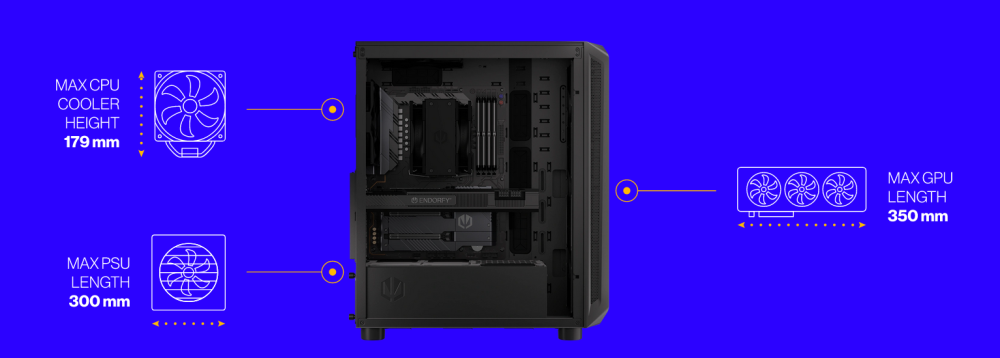 Кутия Endorfy Arx 500 Air, Mid-Tower, 2x USB-A (3.1 GEN 1), 1x Audio/1x Mic, ATX/mATX/mITX
