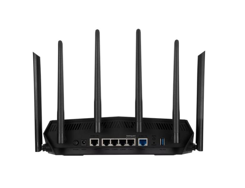 Рутер ASUS TUF Gaming AX6000, Dual-Band WiFi 6, Quad-Core 2.0GHz CPU, 256MB/512MB Flash/RAM, 2.5G dual-port, AiProtection Pro, Adaptive QoS, VPN Fusion, IPTV, OFDMA, MU- MIMO