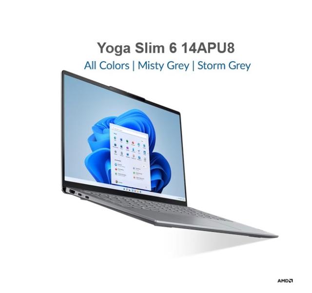 Лаптоп Lenovo Yoga Slim 6 14APU8, AMD Ryzen 5 7540U 3.2/4.9GHz, 14" (35.56cm) WUXGA OLED, 16GB LPDDR5, 1TB SSD NVMe, 1x USB4, Free DOS