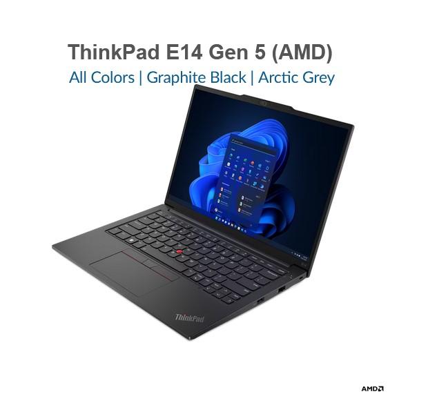 Лаптоп Lenovo ThinkPad E14 Gen 5, AMD Ryzen 7 7730U (8C / 16T, 2.0 / 4.5GHz, 4MB L2 / 16MB L3), 14" (35.56cm) WUXGA, IPS 300nits Anti-glare, 16GB DDR4, 512GB SSD NVMe, 2x USB 3.2 Type-C, Free DOS