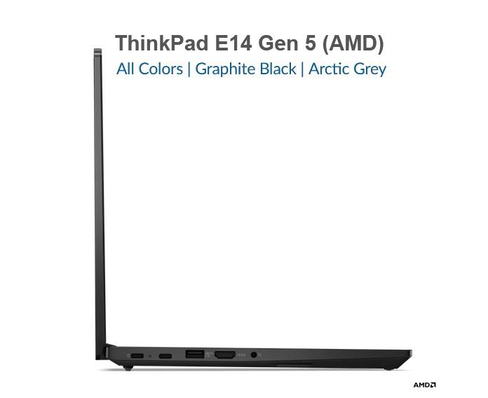 Лаптоп Lenovo ThinkPad E14 Gen 5, AMD Ryzen 7 7730U (8C / 16T, 2.0 / 4.5GHz, 4MB L2 / 16MB L3), 14" (35.56cm) WUXGA, IPS 300nits Anti-glare, 16GB DDR4, 512GB SSD NVMe, 2x USB 3.2 Type-C, Free DOS