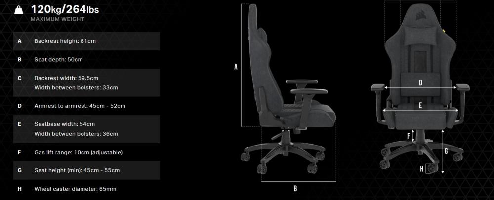Геймърски стол CORSAIR TC100 RELAXED Gaming Chair, Fabric - Grey and Black