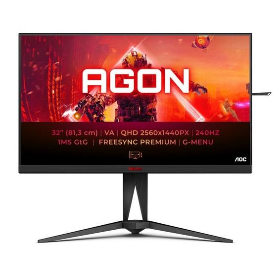 Монитор AOC AG325QZN, 31.5" (80.01 cm) VA панел, 240Hz, QHD, 1ms, 400cd/m2, 2x HDMI, 2x DP, USB
