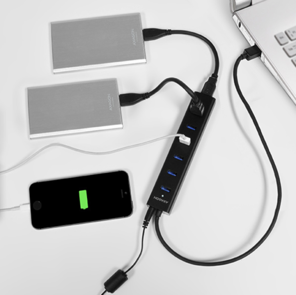 USB Хъб Axagon, 7 порта, 7x USB 3.0 Type-A, AC Adapter, черен