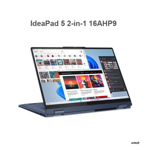 Лаптоп LENOVO IdeaPad 5 2-in-1 16AHP9, AMD Ryzen 5 8645HS 6C (4.3 / 5.0GHz, 16MB), 16.0" (40.64 cm)  WUXGA, IPS, 60Hz, 60Hz, Touchscreen, 16GB LPDDR5x, 512GB SSD,  Windows 11 Home