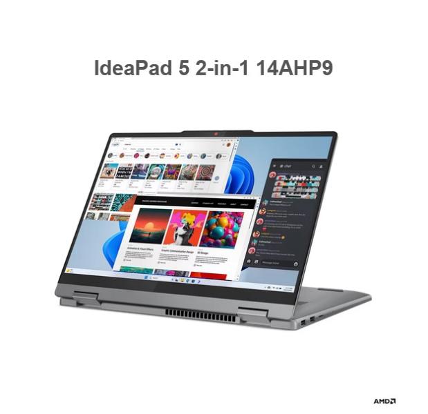 Лаптоп Lenovo IdeaPad 5 2-in-1 14AHP9, AMD Ryzen 5 8645HS 6C ( 4.3 / 5.0GHz, 16MB Cache), 14.0" (35.56 cm) WUXGA  IPS, 60Hz, Touchscreen, 16GB LPDDR5x, 1TB SSD, Windows 11 Home, Luna Grey + Pen