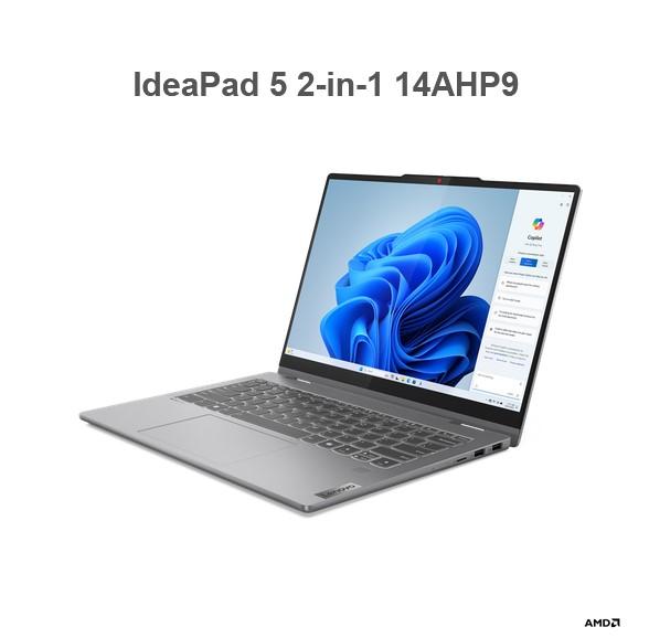 Лаптоп Lenovo IdeaPad 5 2-in-1 14AHP9, AMD Ryzen 5 8645HS 6C ( 4.3 / 5.0GHz, 16MB Cache), 14.0" (35.56 cm) WUXGA  IPS, 60Hz, Touchscreen, 16GB LPDDR5x, 1TB SSD, Windows 11 Home, Luna Grey + Pen