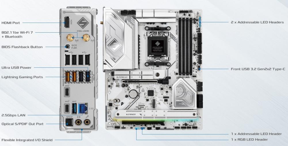 Дънна платка ASRock B850 STEEL LEGEND WIFI 7, AM5, 4x DDR5, 4x M2, 4x SATA 6Gb/s, Wi-Fi 7/Bluetooth V5.4, HDMI, ATX