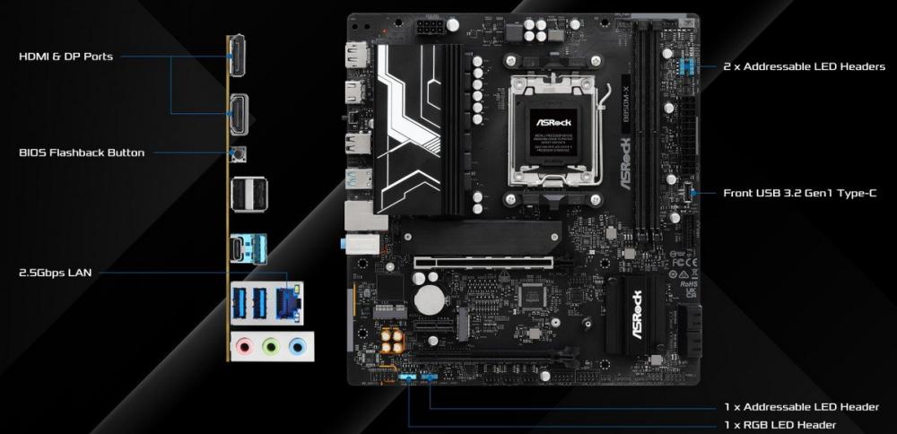 Дънна платка ASRock B850M-X, AM5, 2x DDR5, 2x M2, 4x SATA 6Gb/s, HDMI, DP, Micro ATX