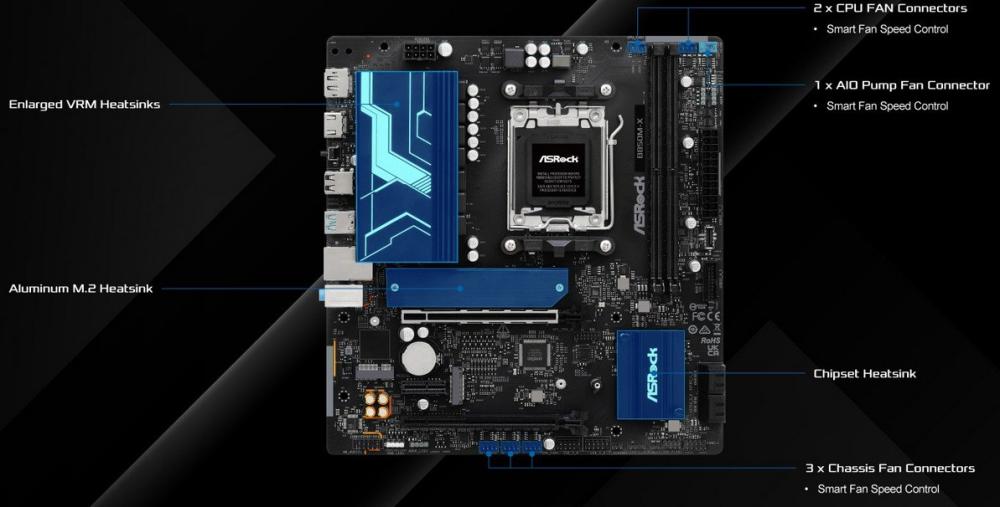 Дънна платка ASRock B850M-X, AM5, 2x DDR5, 2x M2, 4x SATA 6Gb/s, HDMI, DP, Micro ATX