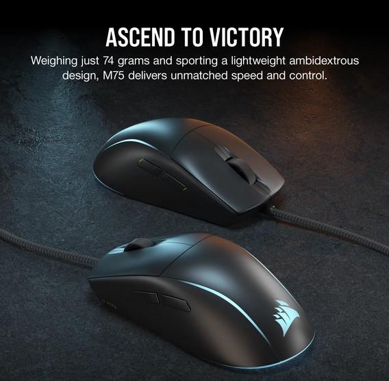 Мишка Corsair M75 Lightweight RGB Gaming Mouse, оптична (26 000 dpi), USB