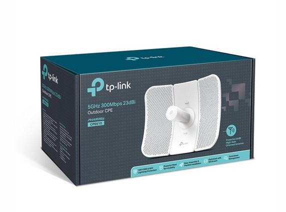 Точка за достъп TP-Link CPE610, 5GHz (300Mbps), PoE, 1x RJ-45, 23dBi насочена антена, предаване на разстояния до 30 км