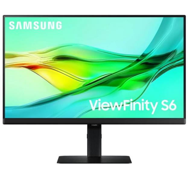 Монитор Samsung ViewFinity S6 LS-24D600UAU, 24" (60.96cm) IPS панел, 100Hz, QHD, 5ms, 1000:1, HDR10, 350cd/m2, HDMI, DP, USB Hub, USB Type-C, LAN