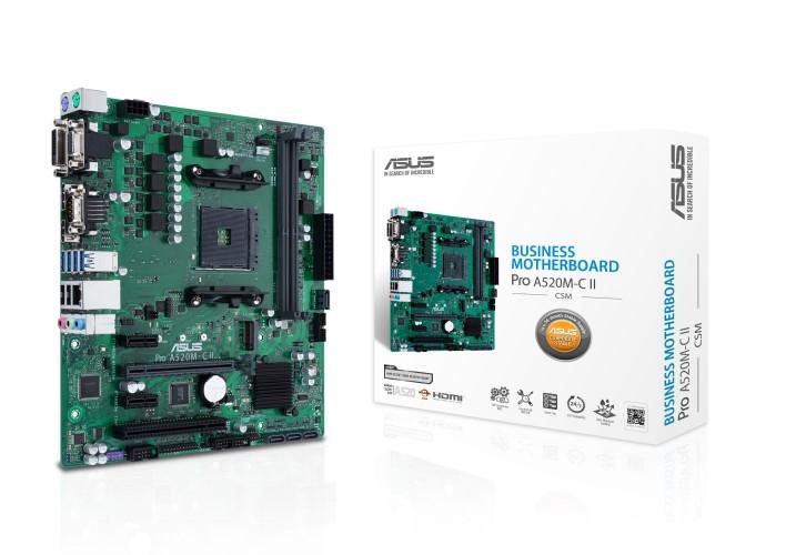 Дънна платка ASUS Pro A520M-C II/CSM, AM4, 2x DDR4, 1x M.2, 4x SATA 6Gb/s, COM, VGA, DVI-D, HDMI, DP, 24.4cm x 22.9cm
