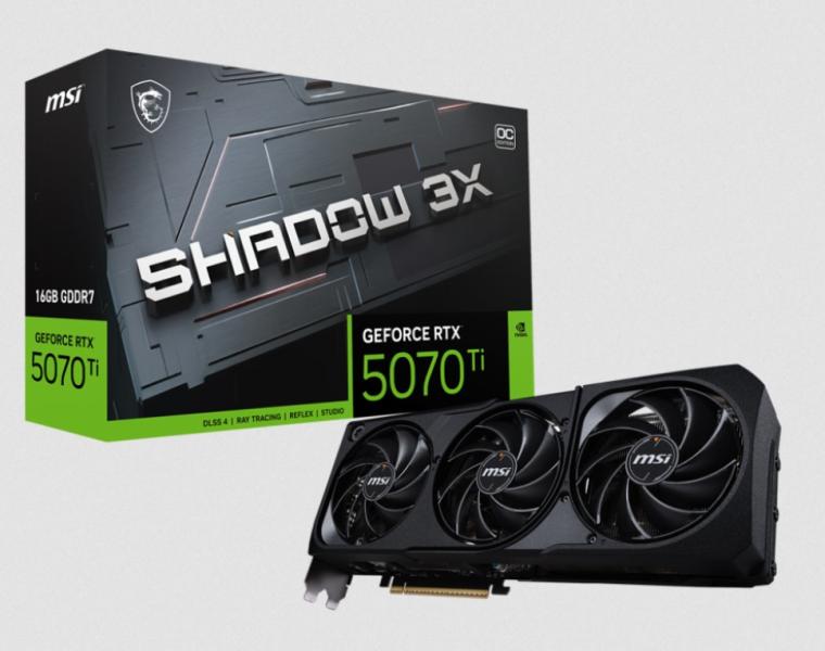 Видео карта MSI Nvidia GeForce RTX 5070 TI 16G SHADOW 3X OC, 16GB GDDR7, 256-bit, HDMI, 3x DP