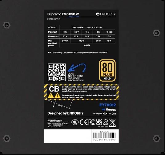 Захранване Endorfy Supremo FM6 850W, PCIe 5.1/ATX 3.1, 80 PLUS® Gold , Fully Modular