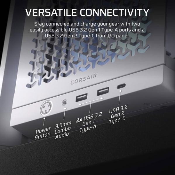 Кутия Corsair Frame 4000D RS ARGB White, Middle Tower, 1x USB 3.2 Gen 2 Type-C, 2x USB 3.2 Gen 1 Type-A, EATX/ATX/microATX/Mini-ITX