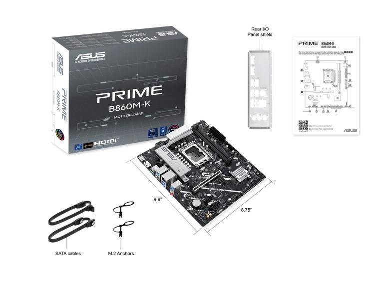 Дънна платка ASUS PRIME B860M-K, LGA 1851, 4x DDR5, 2x M.2 slots, 4x SATA, HDMI, DP, mATX