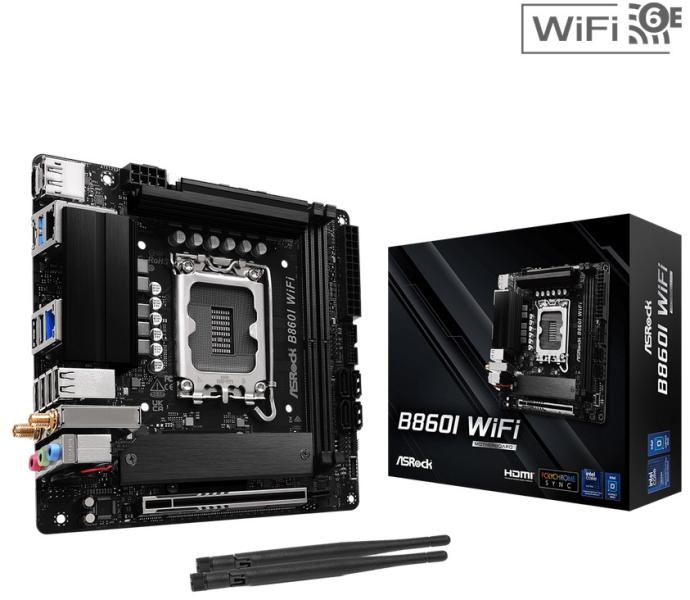 Дънна платка ASRock B860I WiFi, LGA1851, 2x DDR5, 2x M.2, 4x SATA 6Gb/s, HDMI, DP, Mini-ITX