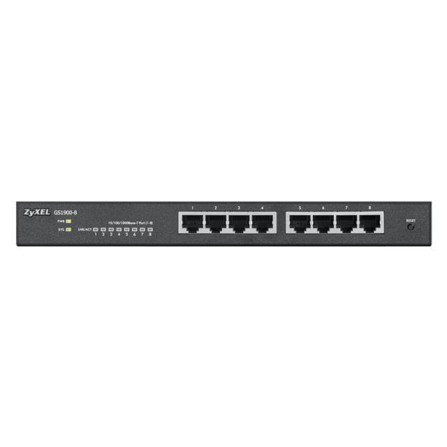 Суич ZyXEL GS1900-8, 8 port GbE L2 smart switch, desktop, fanless