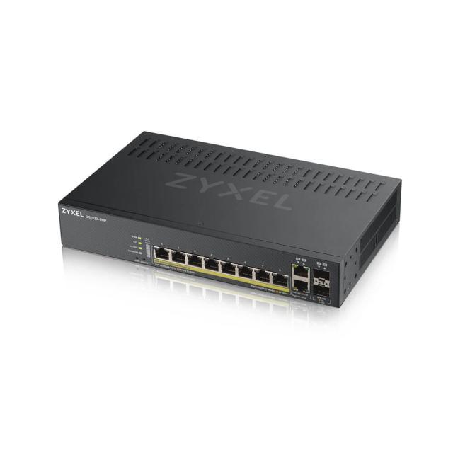 Суич ZyXEL GS1920-8HPv2, 10 Port Smart Managed Switch 8x Gigabit Copper and 2x Gigabit dual pers., hybrid mode, standalone or NebulaFlex Cloud, 130 Watt PoE, fanless