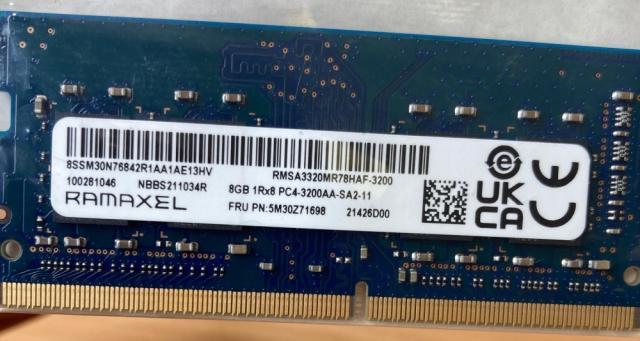 Памет Genuine Lenovo 5M30Z71698 memory, 8GB 1Rx8 SODIMM PC4-3200AA SA2-11, Ramaxel