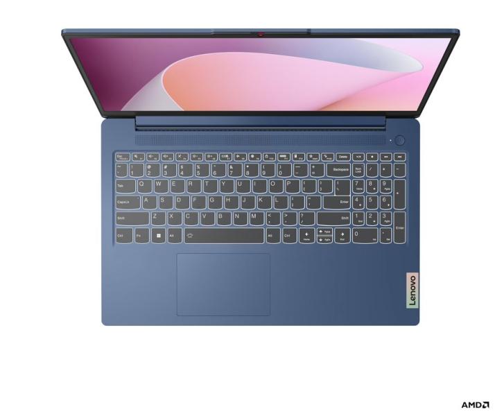 Лаптоп Lenovo IdeaPad Slim 3, AMD Ryzen 3 30 4C (2.4 / 4.10 GHz, 6MB Cache), 15.6'' (39.62 cm) FHD TN Anti-glare, 16GB LPDDR5, 512GB M.2 NVMe SSD, Abyss Blue, Windows 11 Home