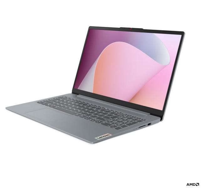 Лаптоп Lenovo IdeaPad Slim 3 15AMN8, AMD Ryzen 3 30 4C (2.4 / 4.10 GHz, 6MB Cache), 15.6'' (39.62 cm) FHD TN Anti-glare, 8GB LPDDR5, 512GB M.2 NVMe SSD, Arctic Grey, Free DOS