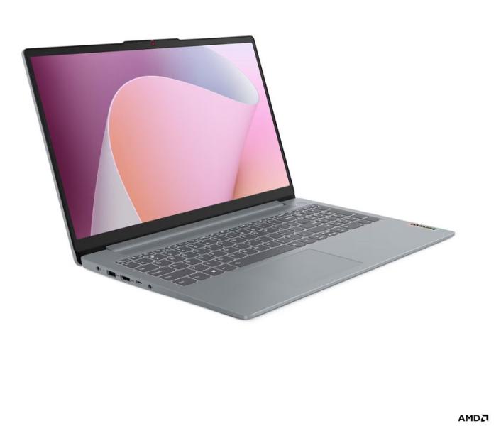 Лаптоп Lenovo IdeaPad Slim 3 15AMN8, AMD Ryzen 3 30 4C (2.4 / 4.10 GHz, 6MB Cache), 15.6'' (39.62 cm) FHD TN Anti-glare, 8GB LPDDR5, 512GB M.2 NVMe SSD, Arctic Grey, Free DOS