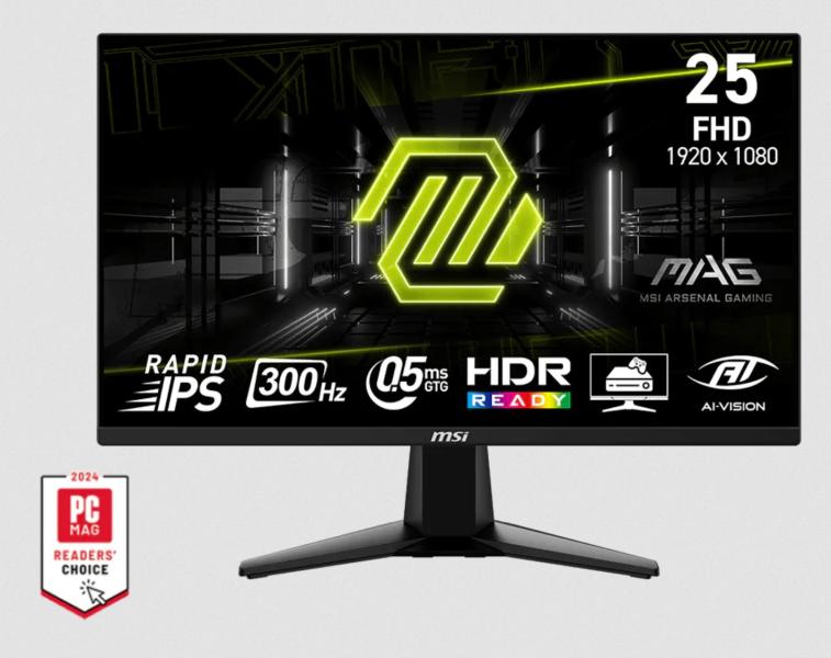 Монитор MSI MAG 255XF, 24.5" (62.23 cm) FHD IPS, 0.5ms, 300Hz, 250cd/m², 1000:1, HDMI, DisplayPort, AMD FreeSync Premium