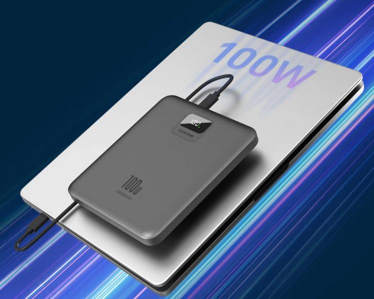 Външна батерия CANYON PB-2008 LED FLAT 20 000 mAh PD100W QC3.0 Dark Grey