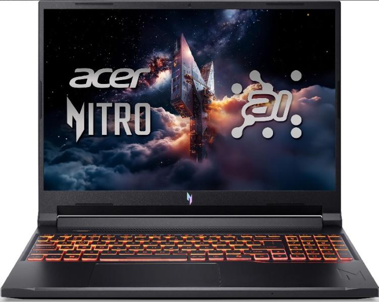 Лаптоп Acer Nitro V16 AI ANV16-42-R4CR, AMD Ryzen 7 260 8C (3.8 / 5.1 GHz, 16MB Cache), 16.0" (40.64 cm) WQXGA IPS Display, NVIDIA RTX 5070 8GB GDDR7 DLSS 4, 16GB DDR5, 1TB M.2 NVMe SSD, Free DOS