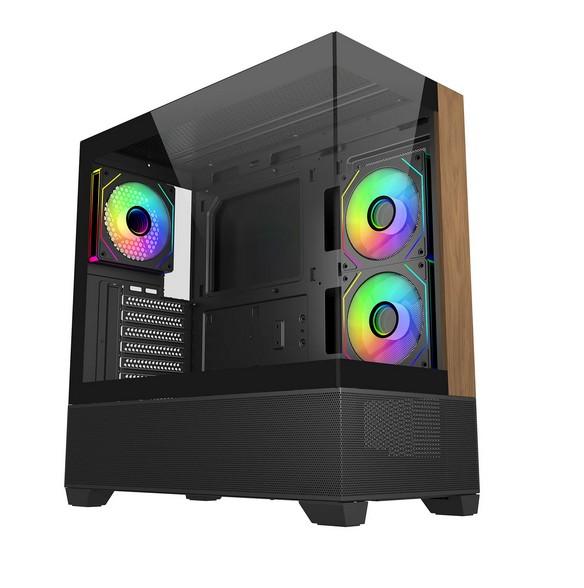 Кутия CoolerMaster Elite 690 Wood Black, Mid Tower, 2x USB 3.0, 1x USB Type-C, 1x 3.5mm Headset Jack, ITX, Micro-ATX, ATX