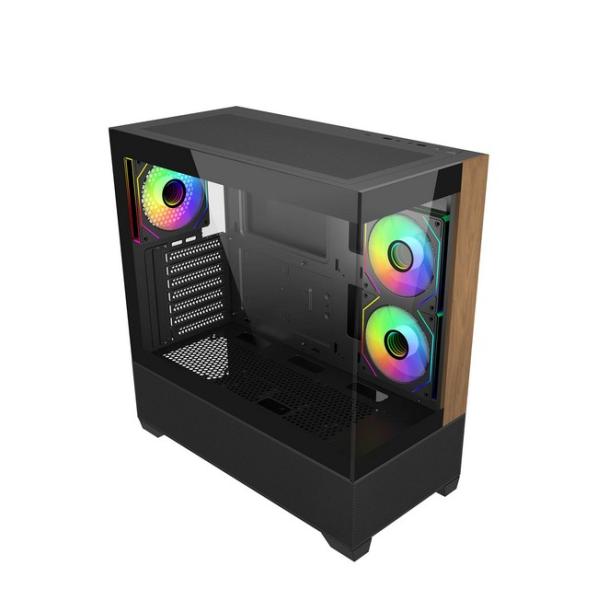 Кутия CoolerMaster Elite 690 Wood Black, Mid Tower, 2x USB 3.0, 1x USB Type-C, 1x 3.5mm Headset Jack, ITX, Micro-ATX, ATX
