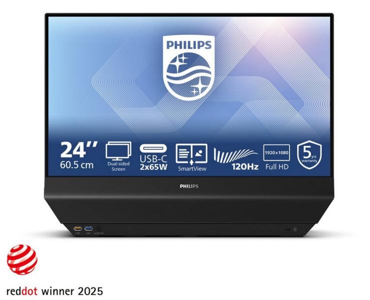 Монитор Philips 24B2D5300 23.8" (60.45 cm) FHD WLED IPS Flat Fixed Swivel Display, DUAL-sided, 4ms GtG, 300cd m/2, 1500:1, HDMI, USB-C, USB-A, Adaptive Sync, FlickerFree, SoftBlue tech.