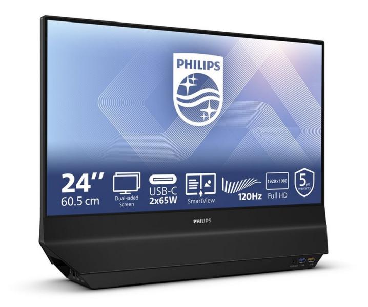 Монитор Philips 24B2D5300 23.8" (60.45 cm) FHD WLED IPS Flat Fixed Swivel Display, DUAL-sided, 4ms GtG, 300cd m/2, 1500:1, HDMI, USB-C, USB-A, Adaptive Sync, FlickerFree, SoftBlue tech.