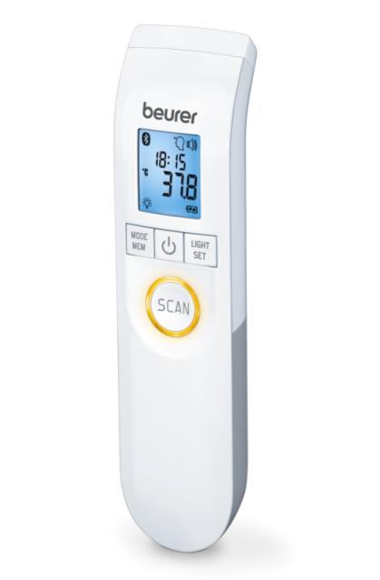 Термометър Beurer FT 95 BT non-contact thermometer, Bluetooth, Measurement of body, ambient and surface temperature, Led temperature alarm (green, yellow/ red), Displays measurements in °C and °F, Measuring distance 2/3 cm, 60 memory spaces,  Blue il