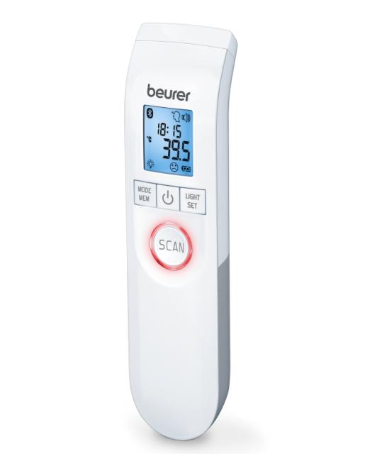 Термометър Beurer FT 95 BT non-contact thermometer, Bluetooth, Measurement of body, ambient and surface temperature, Led temperature alarm (green, yellow/ red), Displays measurements in °C and °F, Measuring distance 2/3 cm, 60 memory spaces,  Blue il