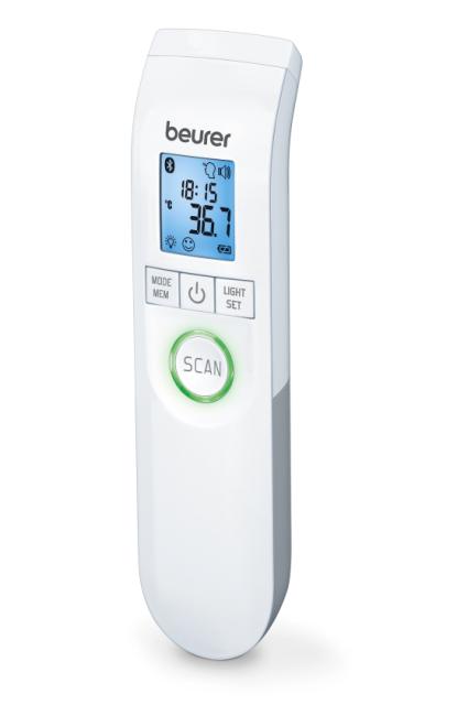 Термометър Beurer FT 95 BT non-contact thermometer, Bluetooth, Measurement of body, ambient and surface temperature, Led temperature alarm (green, yellow/ red), Displays measurements in °C and °F, Measuring distance 2/3 cm, 60 memory spaces,  Blue il